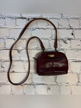 Vintage Liz Claiborne Burgundy Vinyl Vegan Leather Mini Crossbody Braided Trim